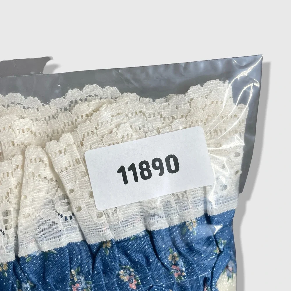 Unbranded Vintage‎ Kitchen Curtains OS White Blue Floral Cottagecore Eyelet Trim